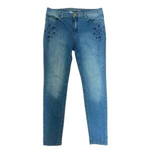 Michael Kors Izzy Skinny Jeans Women's 8 Blue Floral Embroidered Stretch Denim